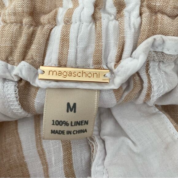 Magaschoni Linen Tan White Stripe Crop Wide Leg Palazzo Pants size medium - Picture 6 of 6